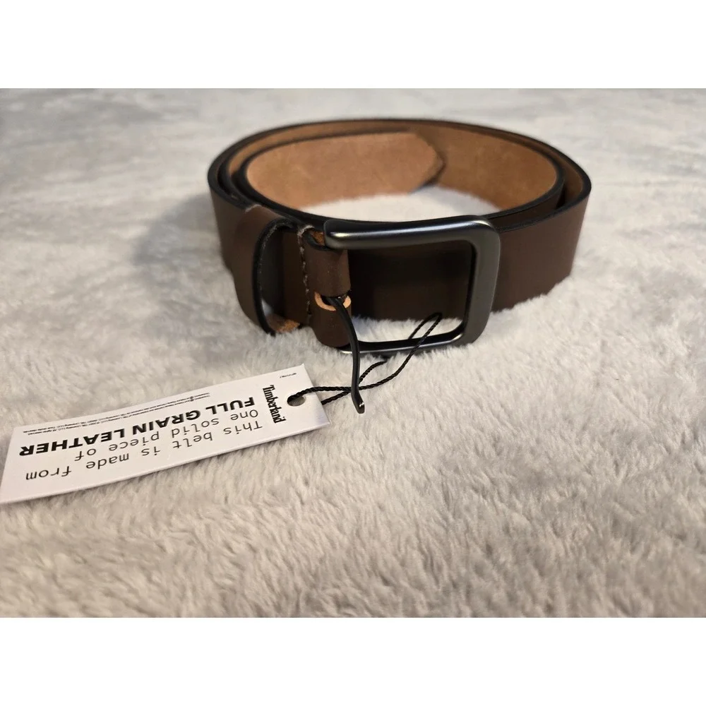 Timberland Mens‎ Full Grain Leather Belt Brown Solid One Piece Buckle 0138-802